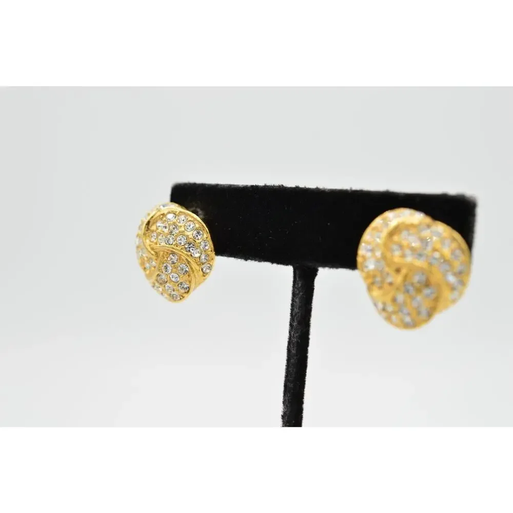 1980s Roman Vintage Earrings Sparkling Pave Rhinestone Crystal Gold Signed Bin1